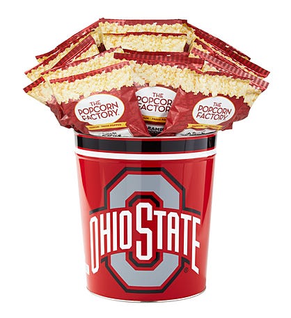 3 Gallon Ohio State University Popcorn Tin with 15 Bags of Popcorn